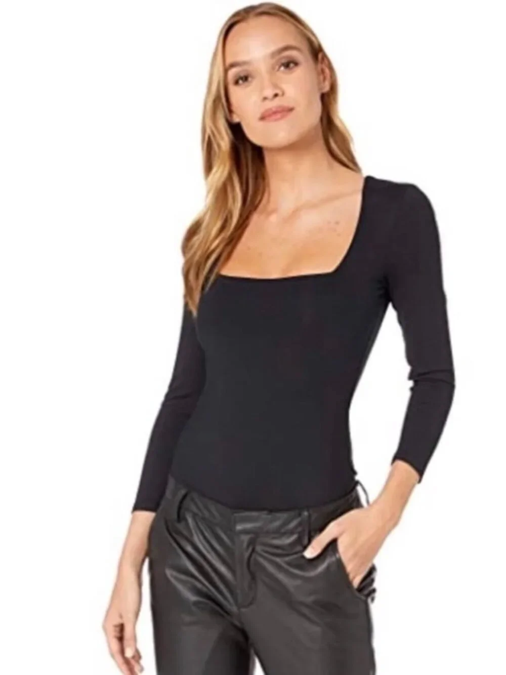 Intimately Free People Black Long Sleeve Bodysuit With Snap Thong Closure Medium